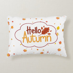 Cute Hello autumn leaves fall Rustic Accent Pillow