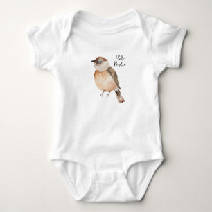 cute Hello Birdie Orange Brown Watercolor Baby Bodysuit