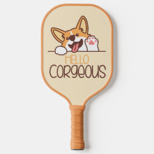 Cute Hello Corgi Dog Pickleball Paddle