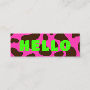 Cute HELLO Cow Print Brown Lime Green  Mini Business Card