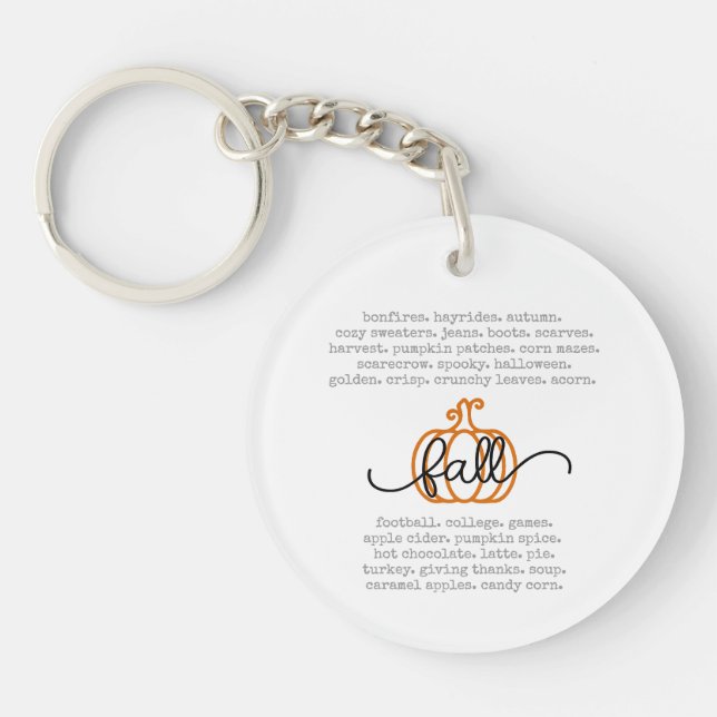 Cute Hello Fall Definition Words Pumpkin Autumn Keychain (Front)