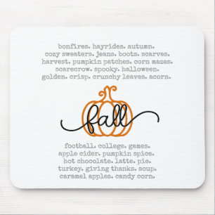 Cute Hello Fall Definition Words Pumpkin Autumn Mouse Pad