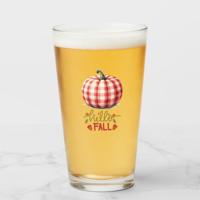 Cute hello fall plaid pumpkin glass (Front Filled)