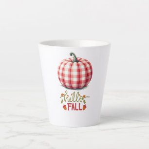 Cute hello fall plaid pumpkin latte mug