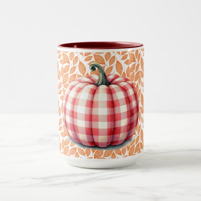 Cute hello fall plaid pumpkin mug (Center)