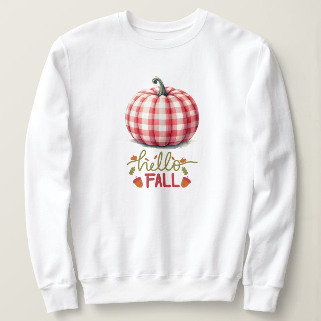 Cute hello fall plaid pumpkin sweatshirt (Design Front)