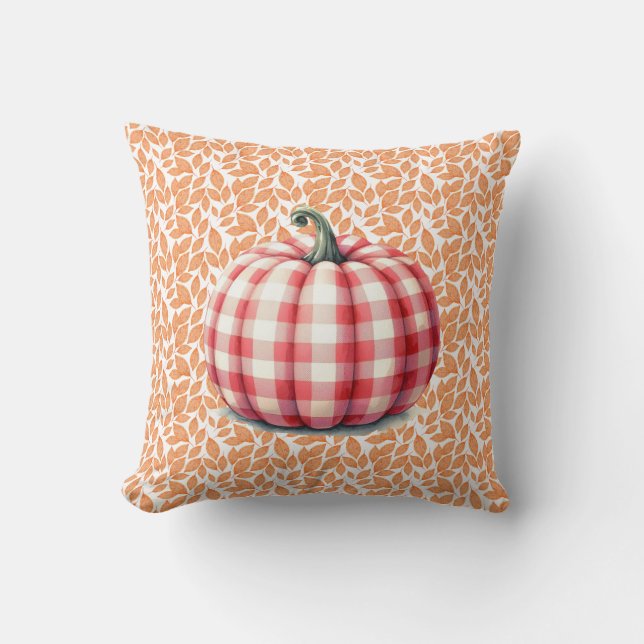 Cute hello fall plaid pumpkin throw pillow (Front)
