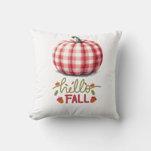 Cute hello fall plaid pumpkin throw pillow
