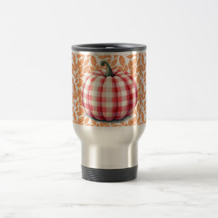 Cute hello fall plaid pumpkin travel mug