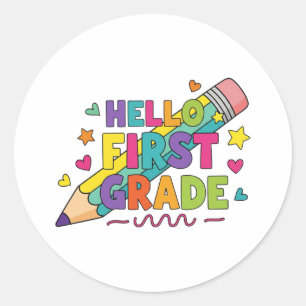 Cute Hello First Grade Back to School Kids Classic Round Sticker