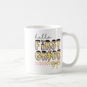 Cute Hello First Grade Pencil Bow Back To School G Coffee Mug