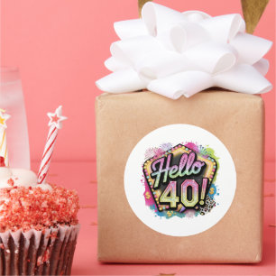 Cute hello forty Birthday word art  Classic Round Sticker