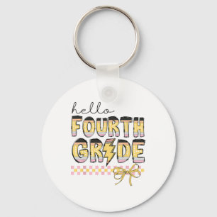 Cute Hello Fourth Grade Pencil Bow Back To School  Keychain