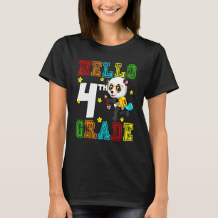 Cute Hello Fourth Grade Teacher Student Panda Back T-Shirt
