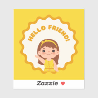 Cute Hello Friend Sticker – Smiling Kids Party Fav