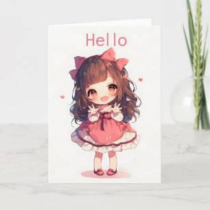 Cute Hello Girl Anime Holiday Card
