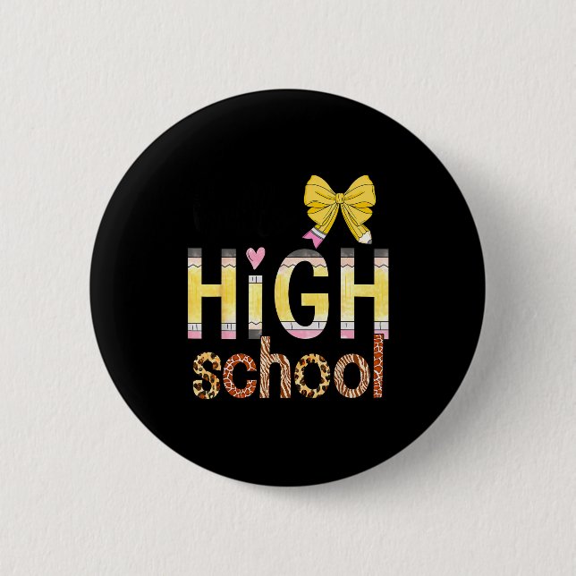 Cute Hello High School Animal Print Teacher Back T 2 Inch Round Button (Front)