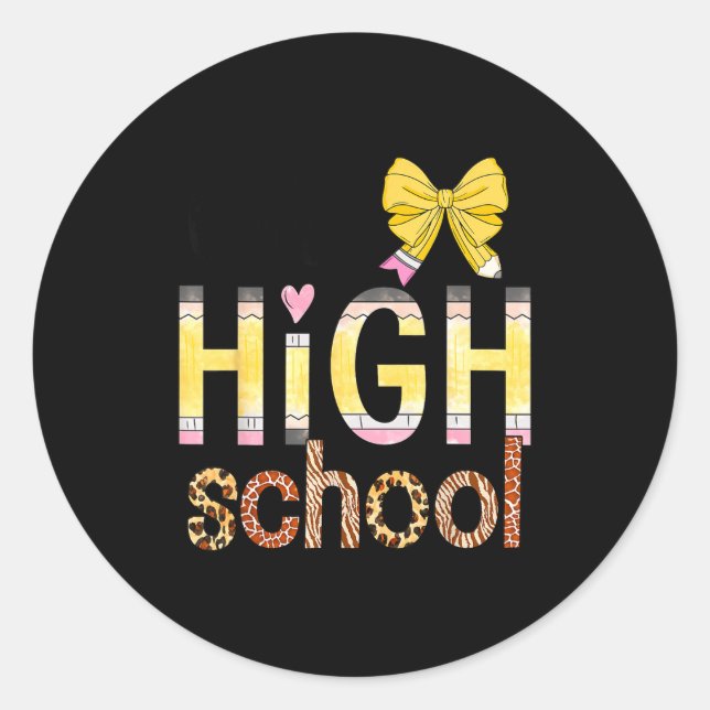 Cute Hello High School Animal Print Teacher Back T Classic Round Sticker (Front)