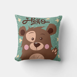 Cute Hello Little Bear Throw Pillow