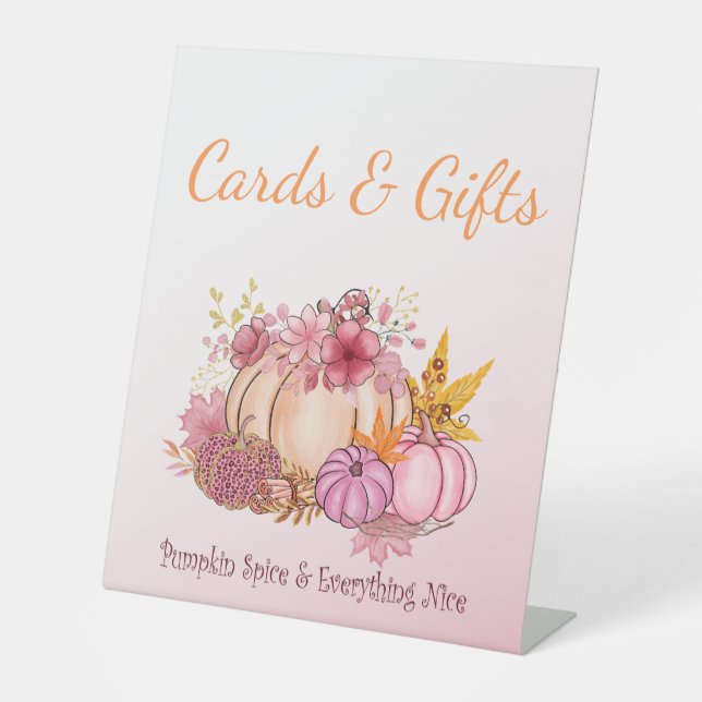 Cute Hello Little Pumpkin Fall Farm Cards & Gifts Pedestal Sign (Front)