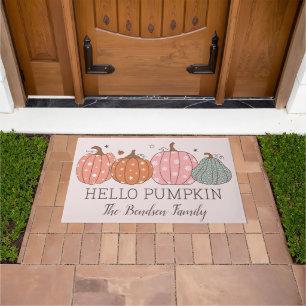 Cute Hello Pumpkin Personalized Doormat