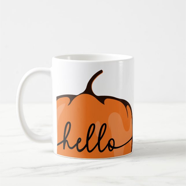Cute Hello Pumpkin Script Fall Autumn Large Coffee Mug (Left)