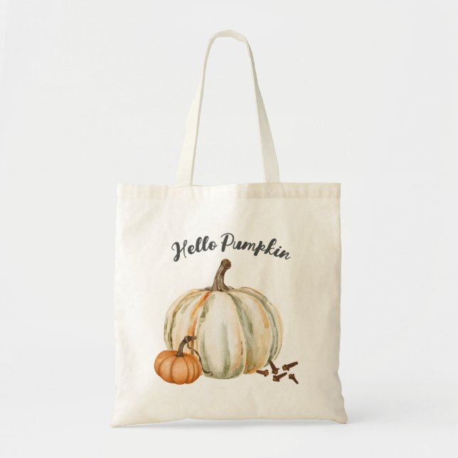 Cute Hello Pumpkin Spice Cosy Fall Tote Bag (Front)