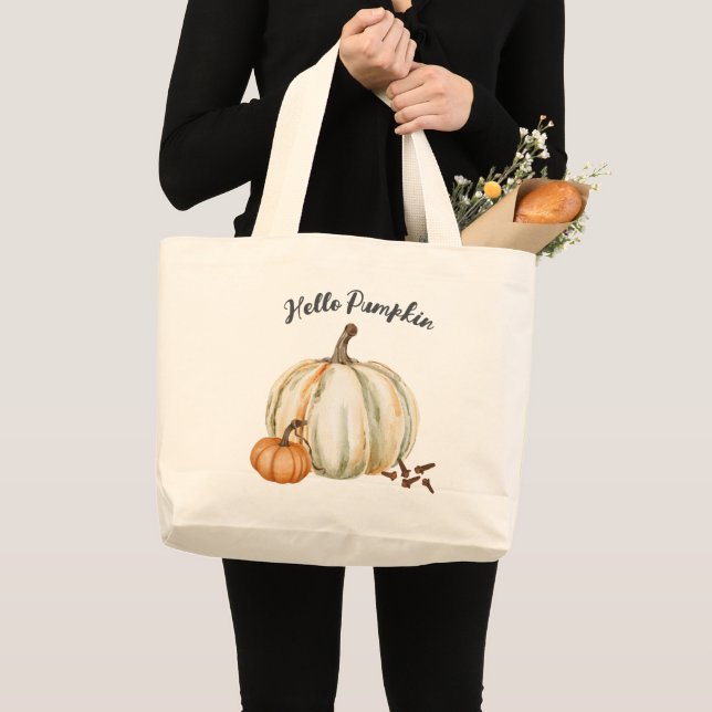 Cute Hello Pumpkin Spice Cozy Fall Large Tote Bag (Front (Product))