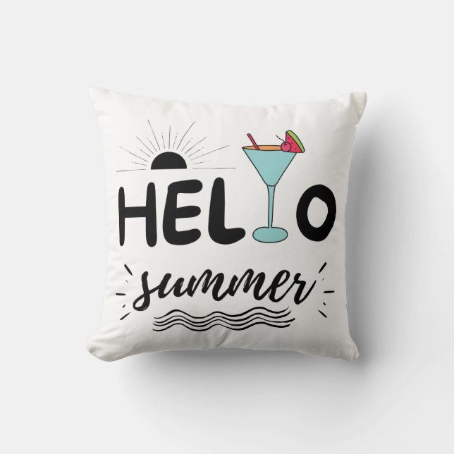 Cute Hello Summer Beach Throw Pillow (Front)