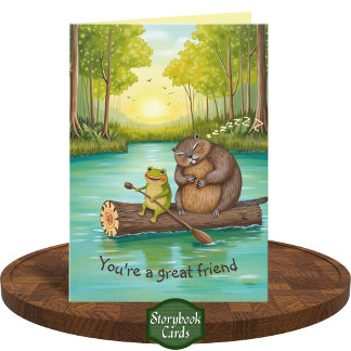 Cute Helpful Frog and Beaver Forest Friendship Card