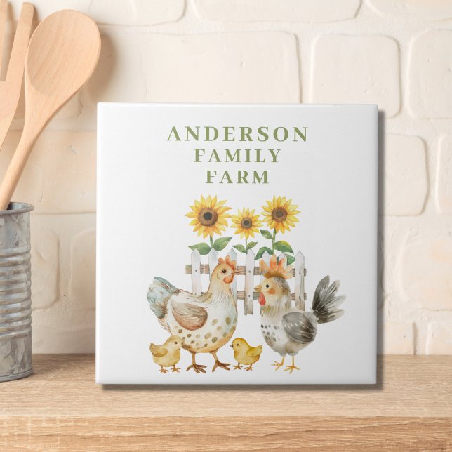 Cute Hen Farm House Personalized  Tile (Creator Uploaded)