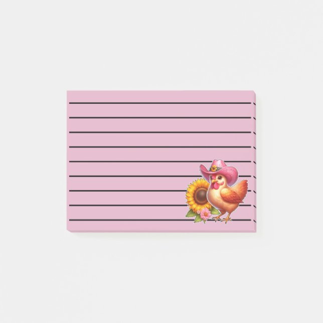 Cute Hen in Pink Hat with Bright Sunflower  Post-it Notes (Front)