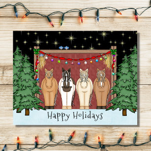 Cute Herd of Horses Happy Holidays Horse Christmas Holiday Postcard