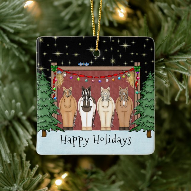Cute Herd of Horses Personalized Horse Christmas C Ceramic Ornament (Tree)