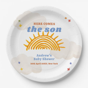 Cute Here Comes The Son Sunshine Baby Shower Paper Plate