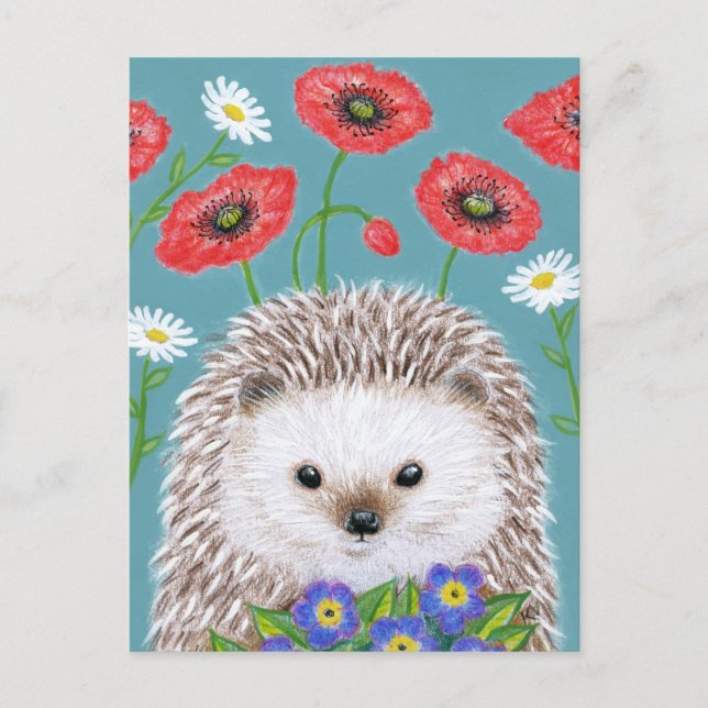 Cute Hérisson avec carte postale Fleurs de printem (Devant)