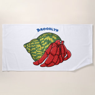 Cute hermit crab cartoon illustration beach towel