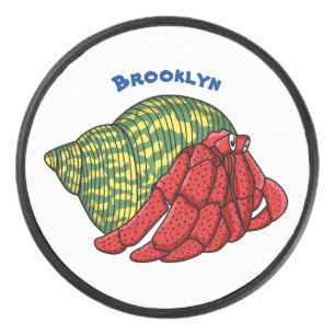 Cute hermit crab cartoon illustration hockey puck