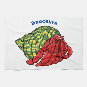 Cute hermit crab cartoon illustration kitchen towel