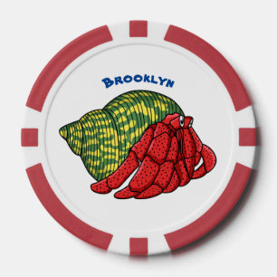 Cute hermit crab cartoon illustration poker chips