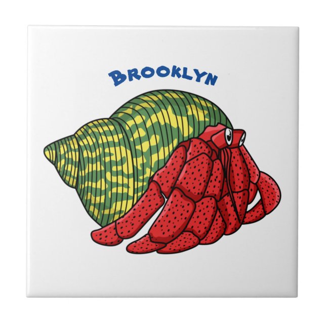 Cute hermit crab cartoon illustration tile (Front)