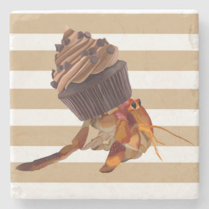 Cute Hermit Crab With Chocolate Cupcake Shell Stone Coaster