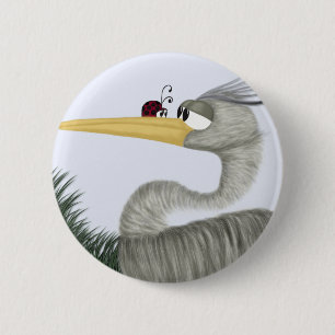Cute Heron and Ladybug 2 Inch Round Button
