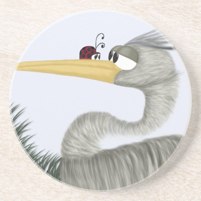 Cute Heron and Ladybug Coaster (Front)