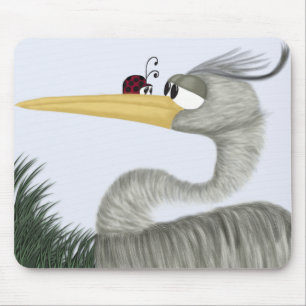 Cute Heron and Ladybug Mouse Pad