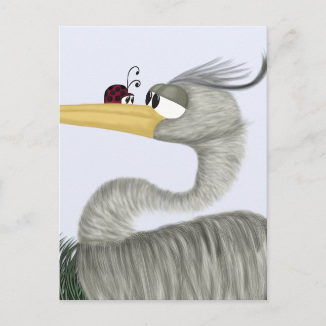 Cute Heron and Ladybug Postcard (Front)