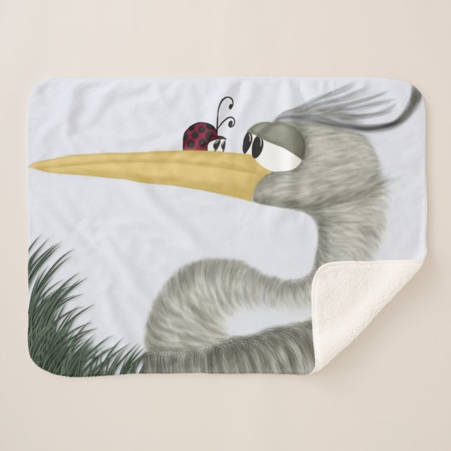 Cute Heron and Ladybug Sherpa Blanket (Front (Horizontal))