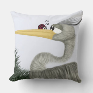 Cute Heron and Ladybug Throw Pillow