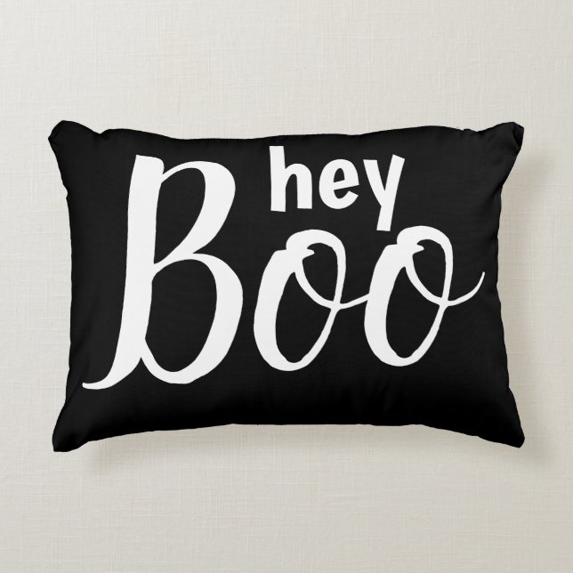 Cute Hey Boo Black Halloween Decor Accent Pillow (Front)
