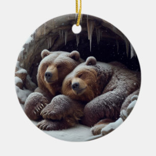 Cute hibernating winter bears ceramic ornament